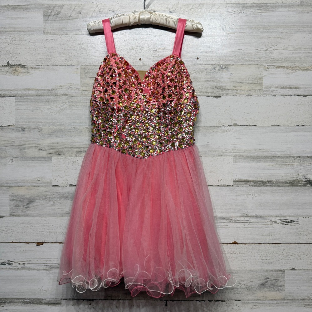 Terani Couture Cocktail Dress Women 10 Pink Sequin Tulle Pageant Glam